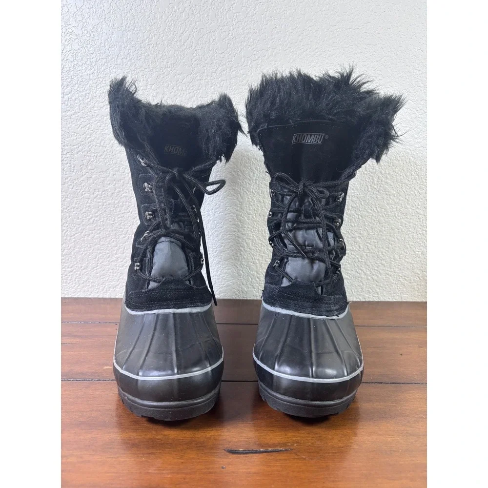 Khombu Nordic 2 Snow Boots Womens 10 Black Faux Fur Trim Waterproof Duck Boots
